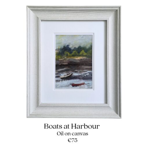 boats at Harbour original art oil painting